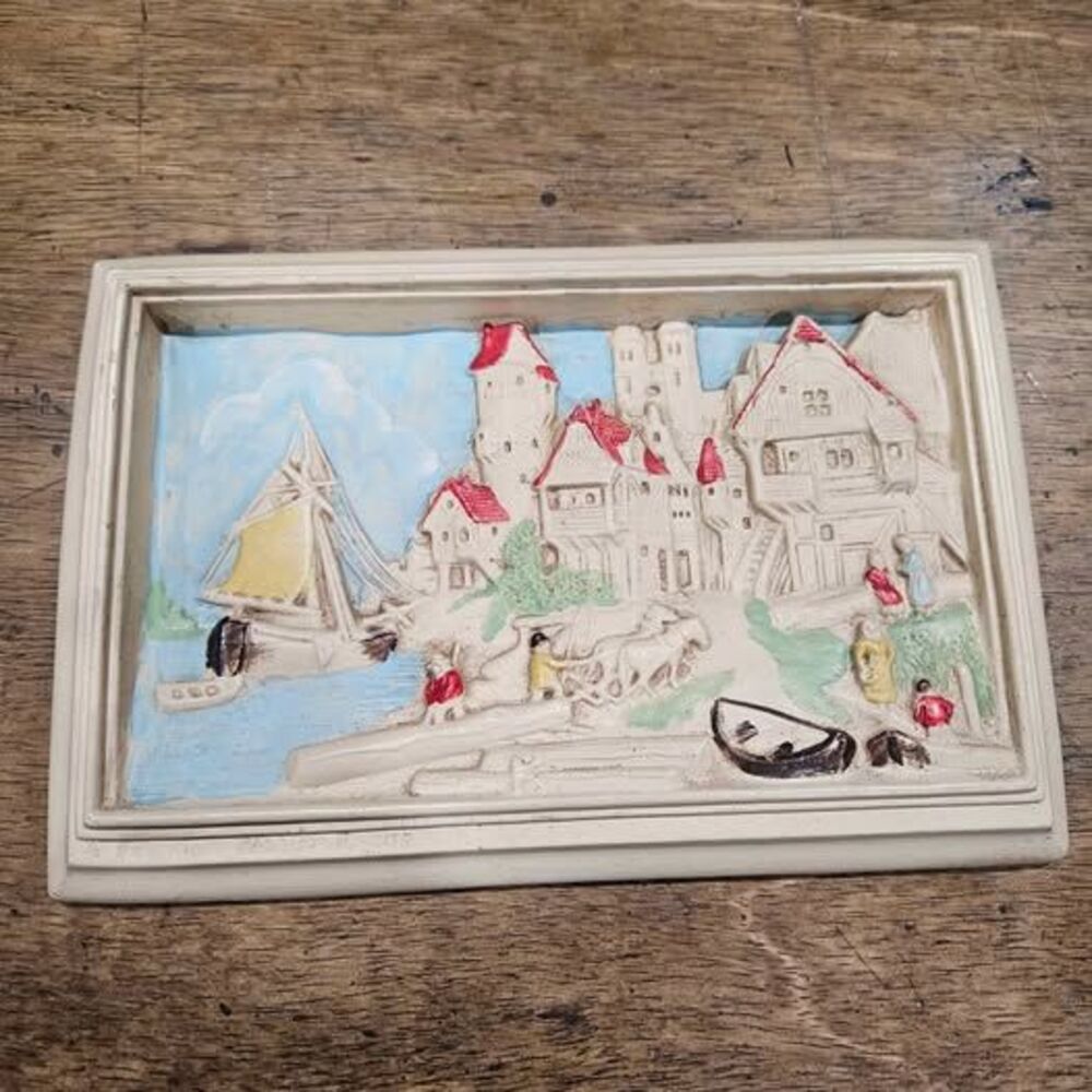 Vintage Flemish Water Front Style 3D Wall Art Coastal Village Scene